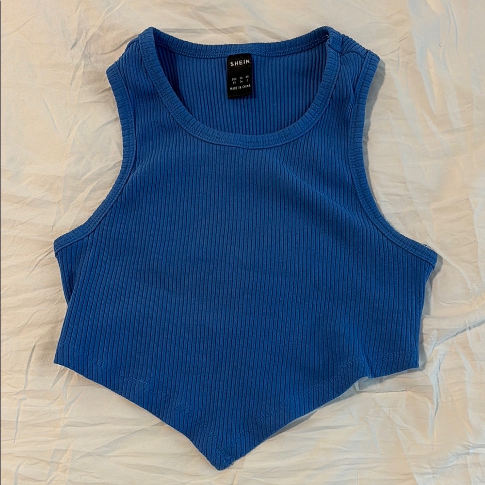 SHEIN Blue Asymmetrical Ribbed Tank Top
